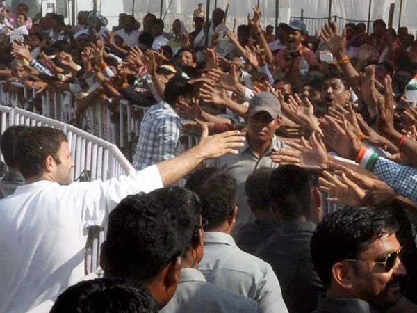 Rahul Gandhi meets supporters at an election campaign