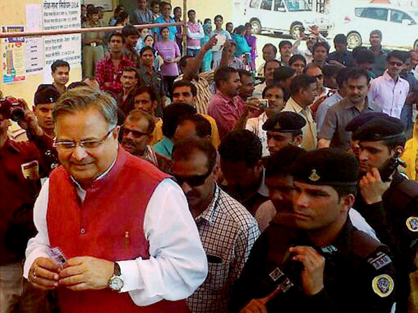 Chhattisgarh CM Raman Singh arrives to cast his vote