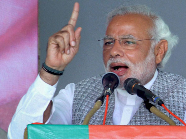 arendra Modi addresses an election rally in Betul