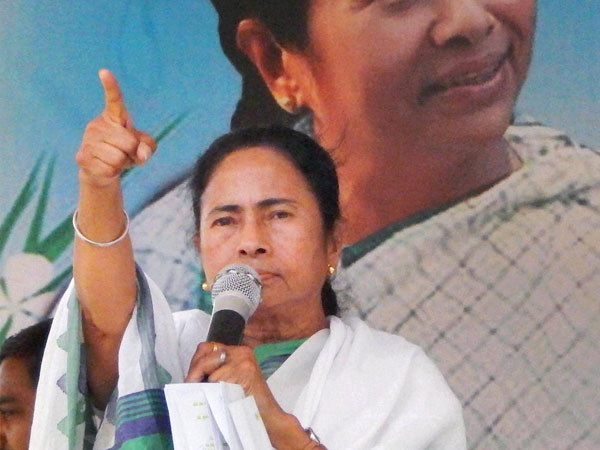 Mamata Banerjee speaks during an election meeting