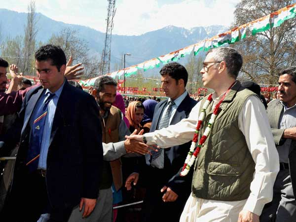Omar Abdullah interacting with people during an election campaign
