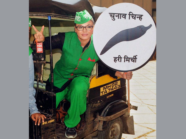 Rakhi Sawant during an election campaign in Mumbai 