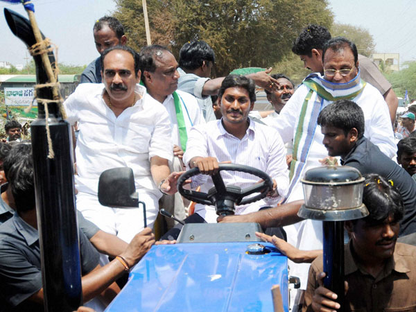 YS Jagan Mohan Reddy drives a tractor