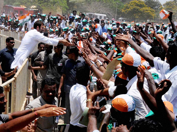 Rahul Gandhi meets supporters during an election campaign