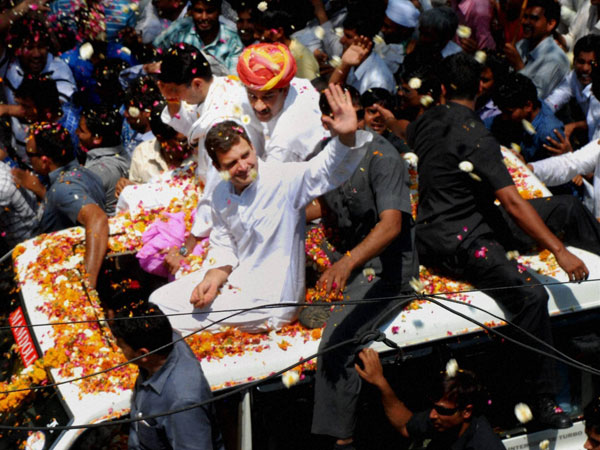 Rahul Gandhi during a road show 
