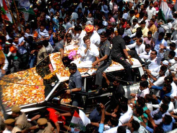 Rahul Gandhi during a road show 