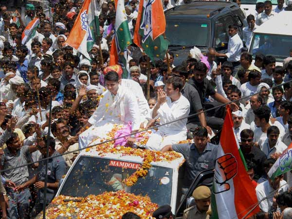 Rahul Gandhi during a road show 