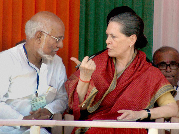 Sonia Gandhi during an election campaign rally