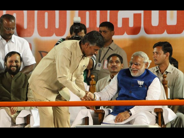 N.Chandra Babu Naidu at a public meeting of NDA in Hyderabad
