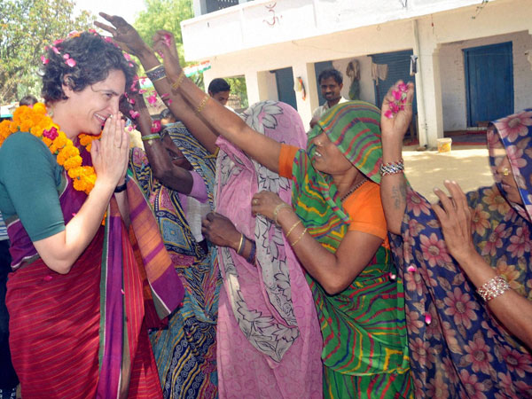 Priyanka Vadra is greeted by women voters 