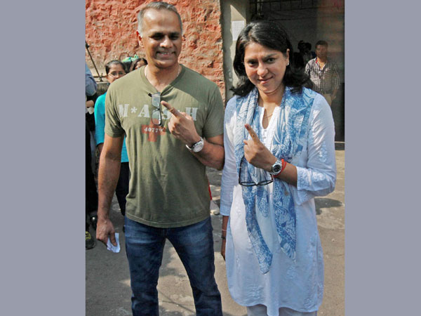 Congress candidate Priya Dutt along with her husband