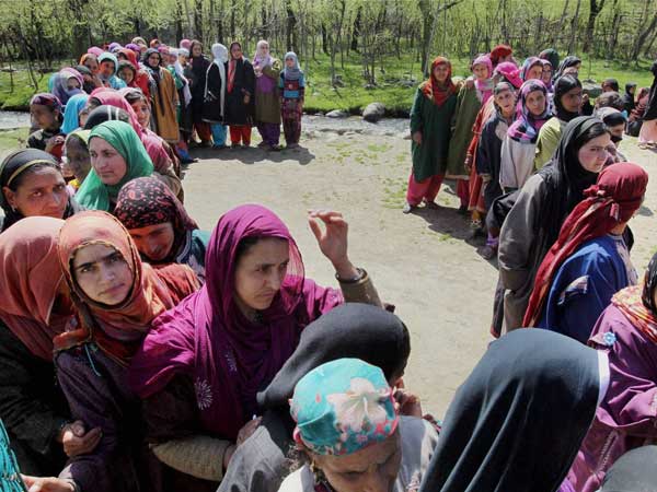 Voters wait in queues to cast their votes