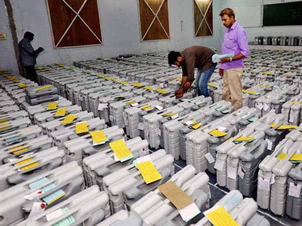 Electronic Voter Machines (EVM) being arranged at a strong room
