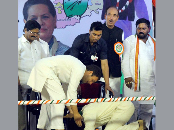 Rahul Gandhi during an election campaign in Hyderabad