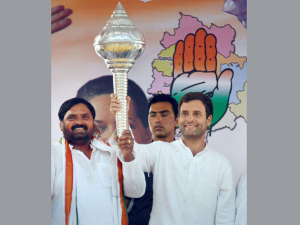 Rahul Gandhi at a public meeting during an election campaign