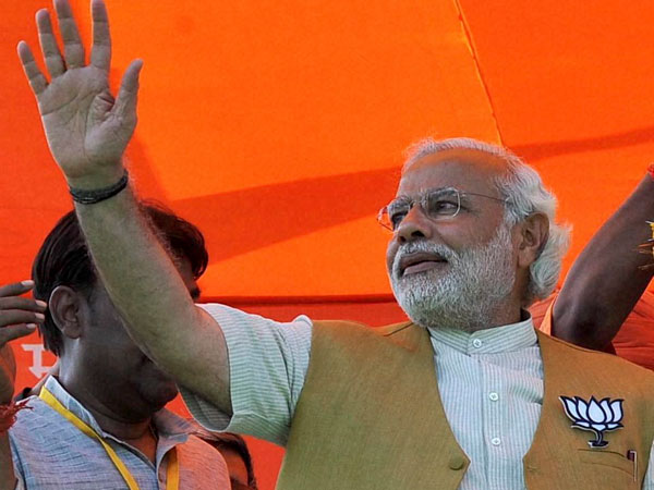 Narendra Modi during an election campaign rally in Unnao
