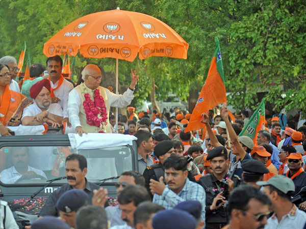 BJP veteran L K Advani during a roadshow
