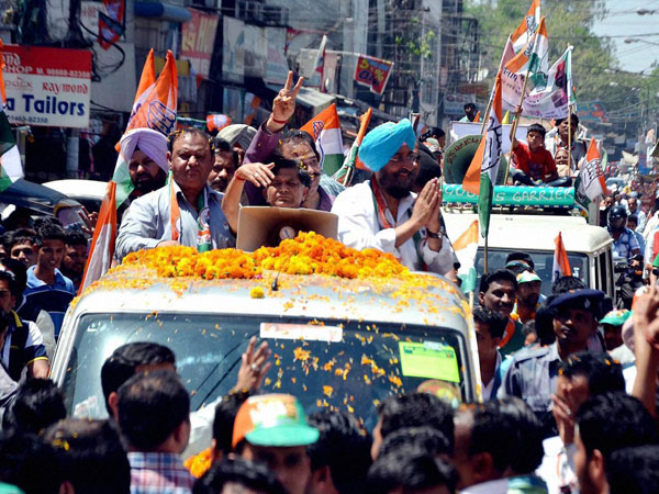 Singh Bajwa during an election roadshow in Pathankot