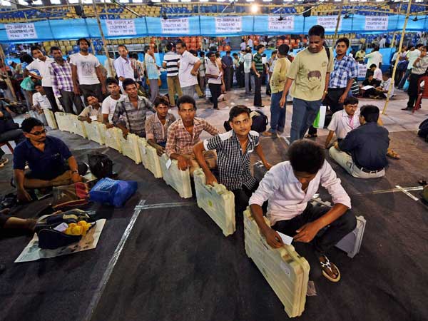 EVMs being delivered to polling officials 