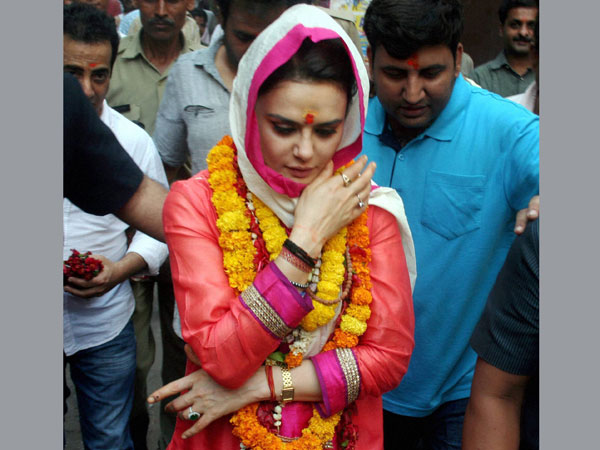 Preity Zinta comes out of the Baba Kal Bhirav temple in Varanasi