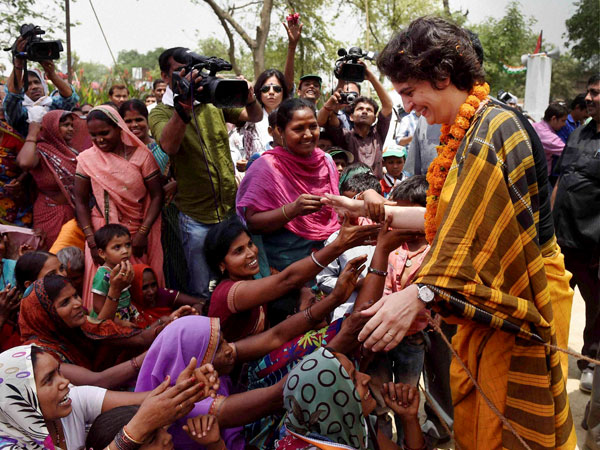 Priyanka Vadra meeting villagers during her election campaign