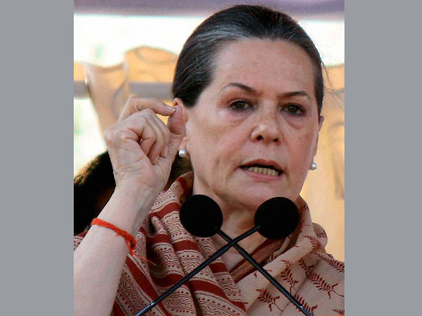 Congress President Sonia Gandhi addressing an election campaign