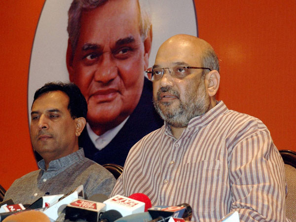BJP leader and UP incharge Amit Shah at a press conferece