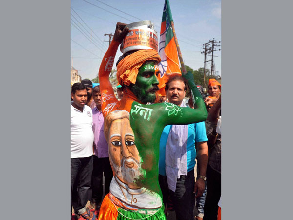 Narendra Modi's during an election road show in Varanasi