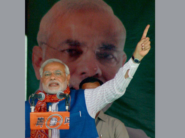 Narendra Modi addresses an election rally in Mirzapur