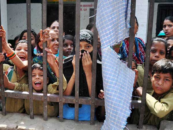 Rahul Gandhi during an election road show in Varanasi 