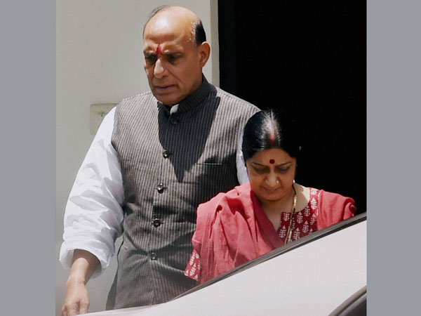 BJP President Rajnath Singh with party leader Sushma Swaraj 