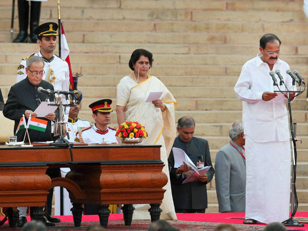 M Venkaiah Naidu as a Cabinet minister at a ceremony