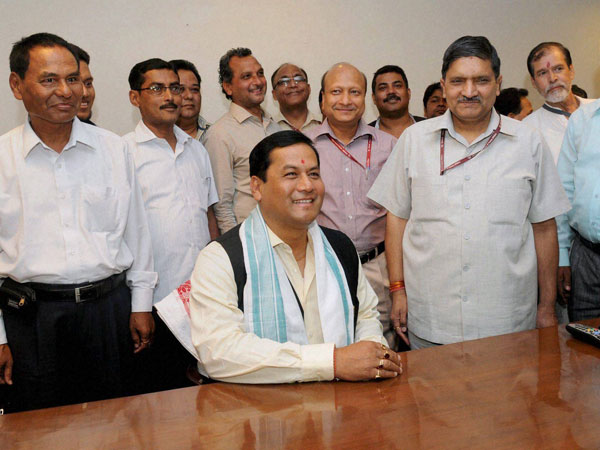 Sarbananda Sonowal greets media after assuming charge as Minister of State