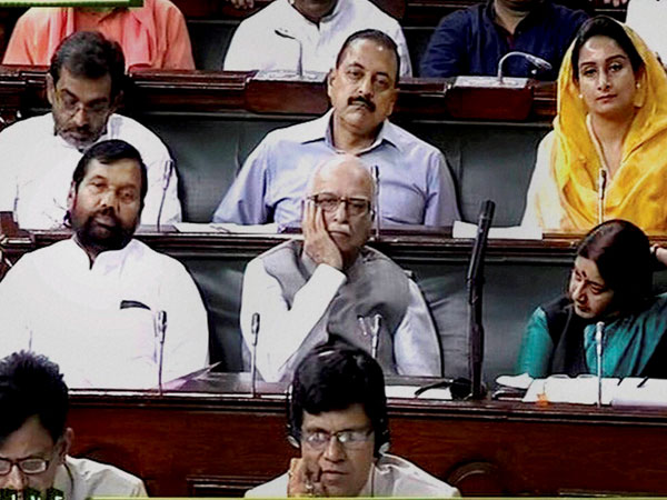 BJP senior leader LK Advani with Union ministers Sushma Swaraj 