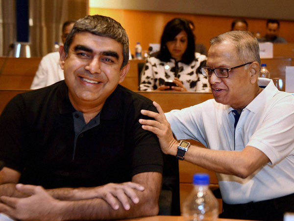 Infosys Executive Chairman N R Narayana Murthy with newly appointed CEO & MD Vishal Sikka
