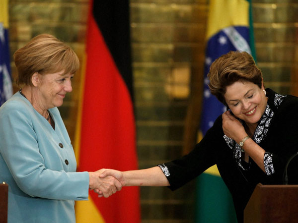 Friendly handshake between Germany and Brazil 