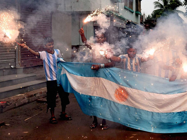 Argentina supporters celebrate the team's victory