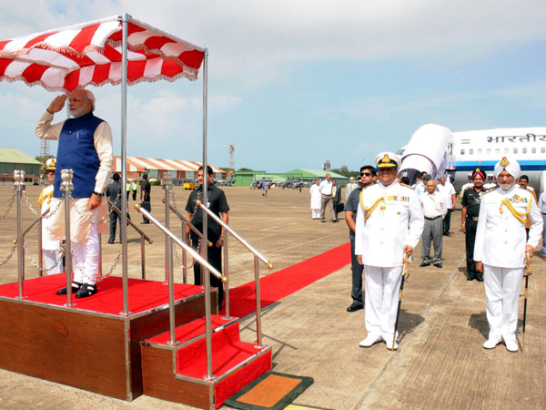 Prime Minister Narendra Modi inspecting the guard of Honour 