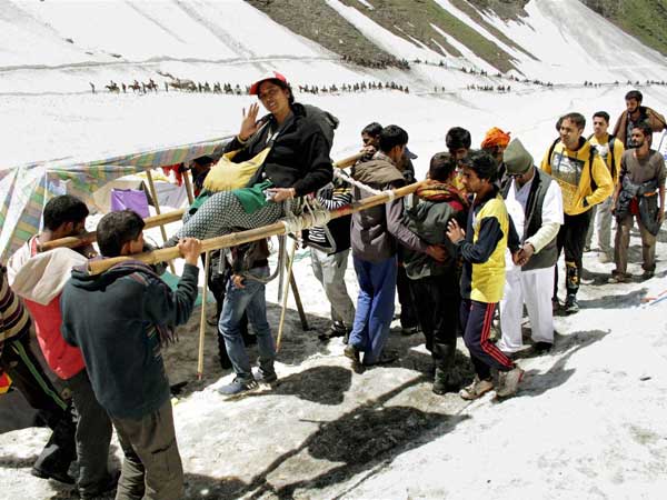 Pilgrims on the way to the holy cave shrine of Amarnath