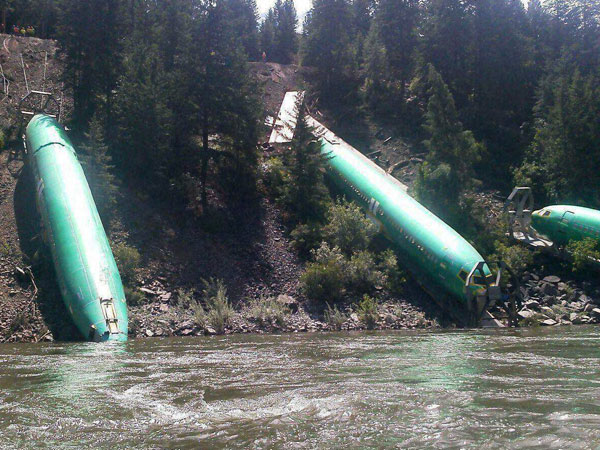 Waters Whitewater Rafting shows a freight train that derailed Waters Whitewater Rafting shows a freight train that derailed