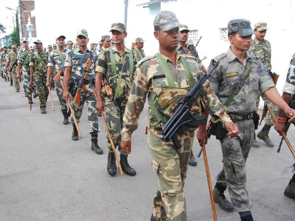 Security personnel conduct flag march on the streets Security personnel conduct flag march on the streets