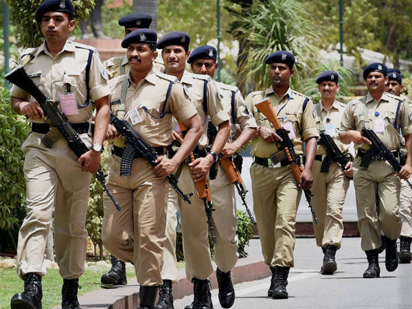 Security personnel at Parliament House in New Delhi