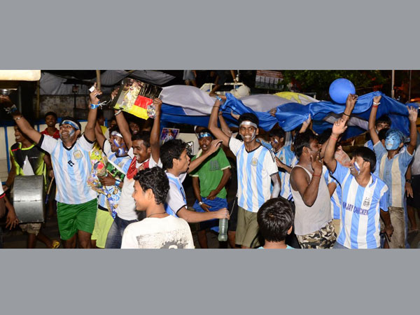 Football fans celebrate in Kolkata Football fans celebrate in Kolkata