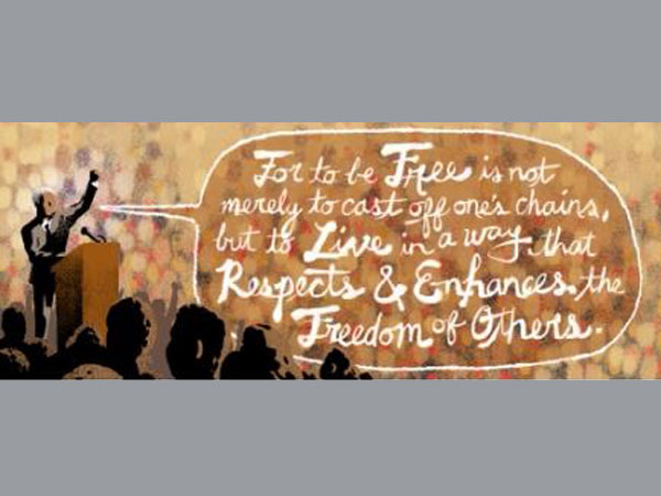 Nelson Mandela with a Doodle on the occasion of his 96th birthday