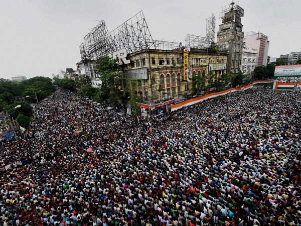 Trinamool Congress activists during a rally in Kolkata