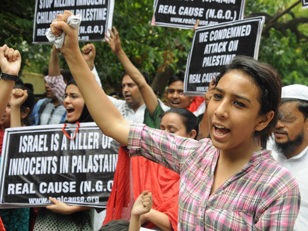 People demonstrate against Israeli attacks on Gaza