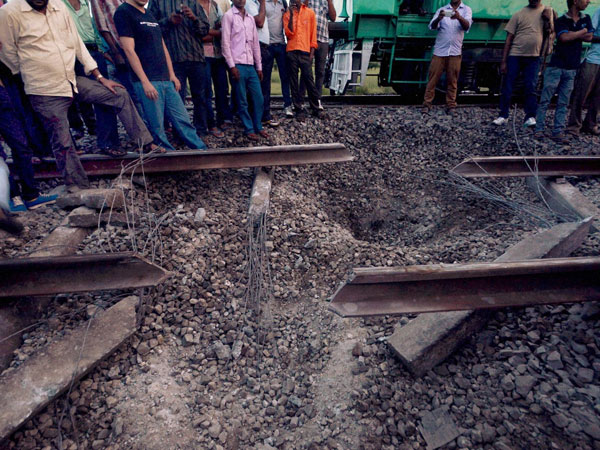 The railways track blown up by Maoists