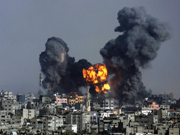 Smoke and fire from the explosion of an Israeli strike