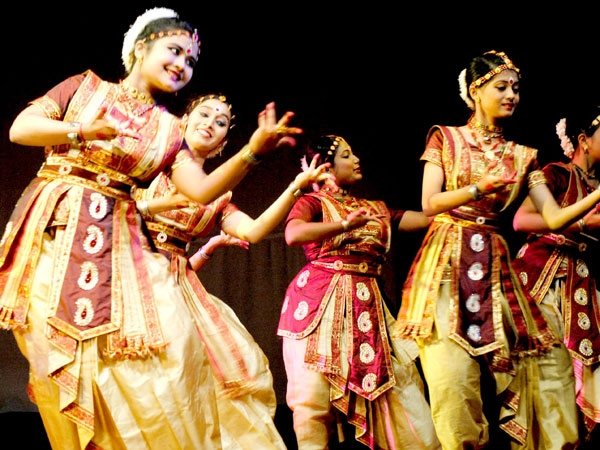 Artists perform during a cultural evening at Rabindra Bhawan