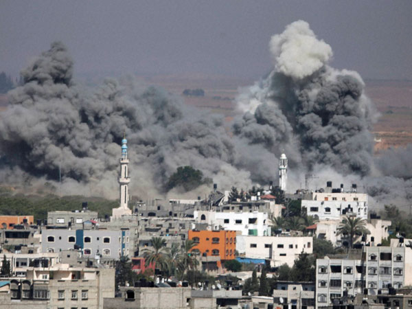 Smoke rises after an Israeli strike in Gaza City